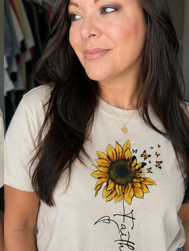 Sunflower Faith T-Shirt — Floral "Faith" Graphic Tee
