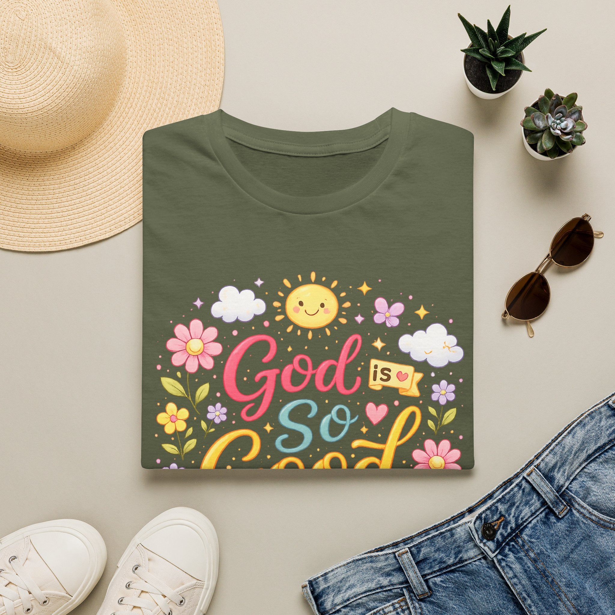 God Is So Good T-Shirt — Cute Floral Rainbow Christian Tee