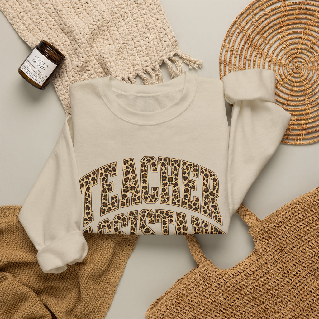 Teacher Assistant Leopard Print Crewneck Sweatshirt