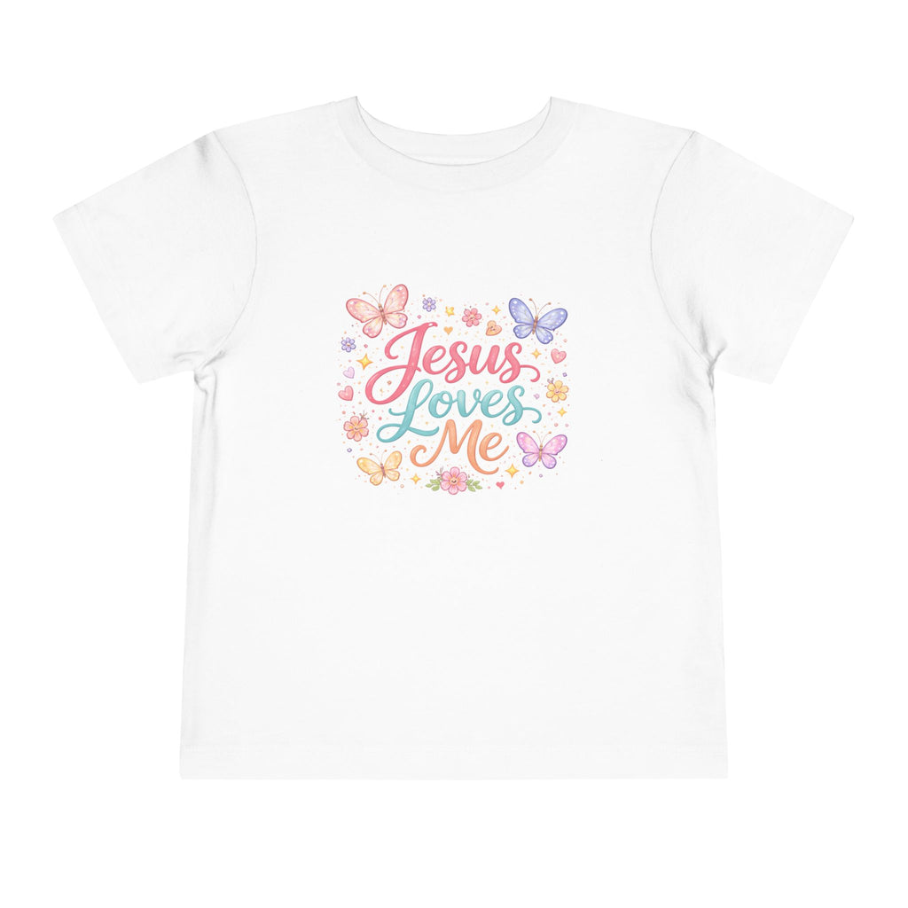 Toddler Tee — "Jesus Loves Me" Pastel Butterflies Christian Shirt