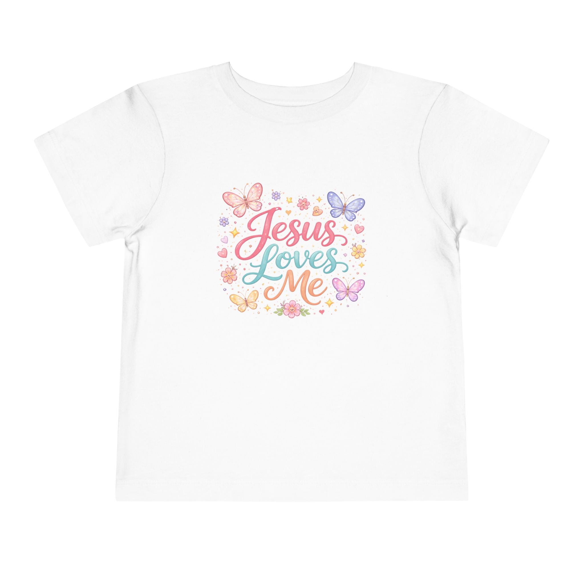 Toddler Tee — "Jesus Loves Me" Pastel Butterflies Christian Shirt