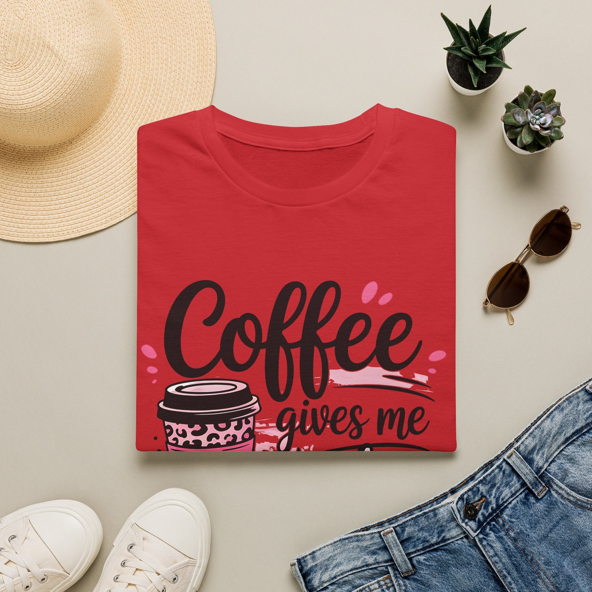 Teacher Coffee T‑Shirt — "Coffee Gives Me Teacher Powers" Cute Pink Travel Mug Design