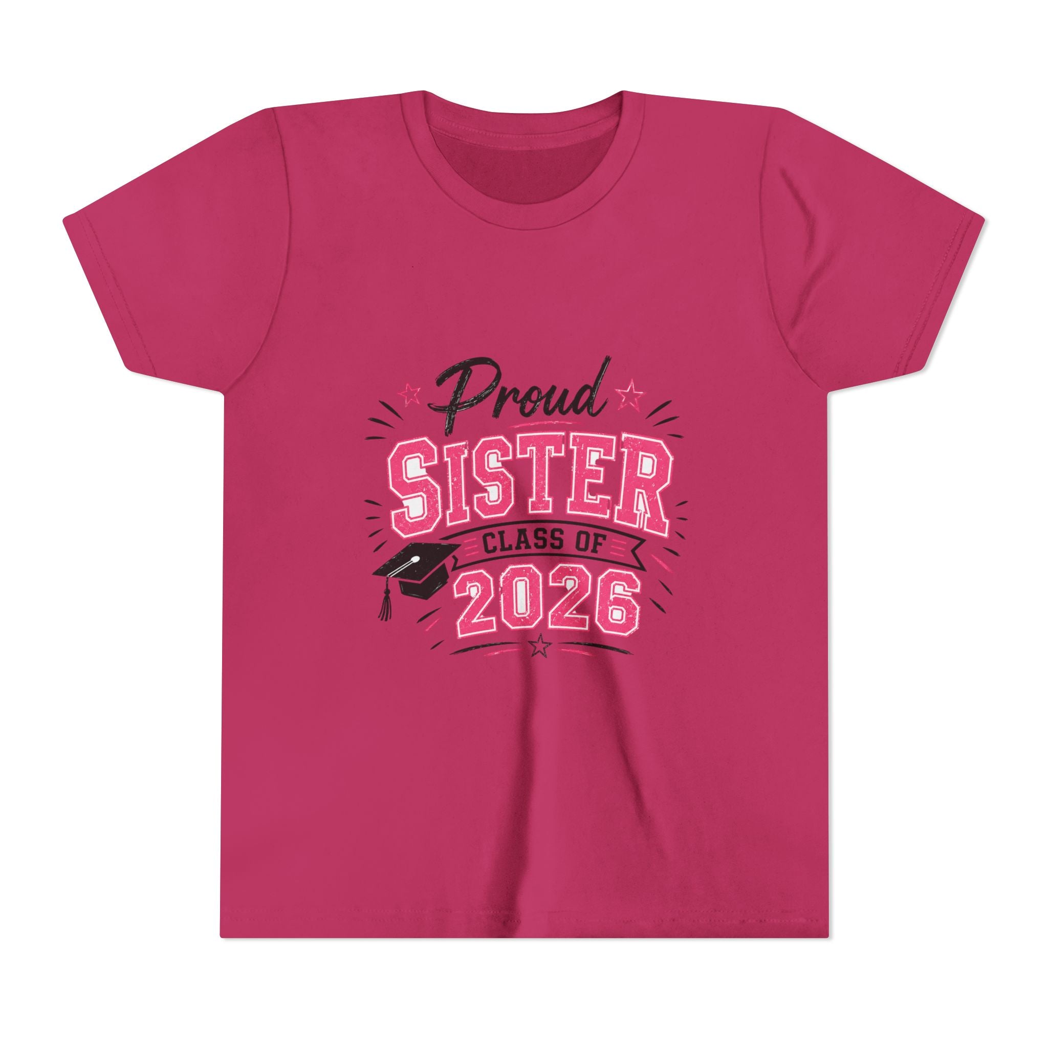 Proud Sister Class of 2026 Youth Tee — Pink Graduation Shirt for Kids