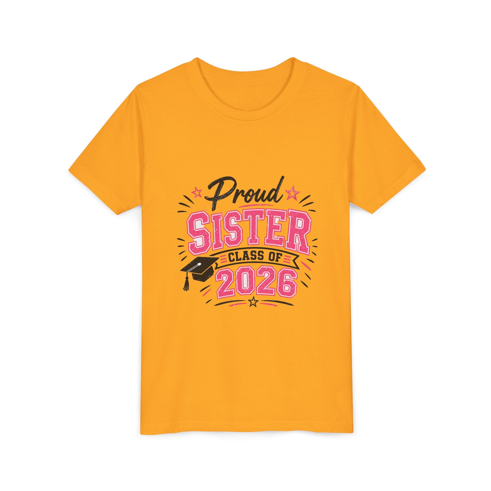 Proud Sister Class of 2026 Youth Tee — Pink Graduation Shirt for Kids