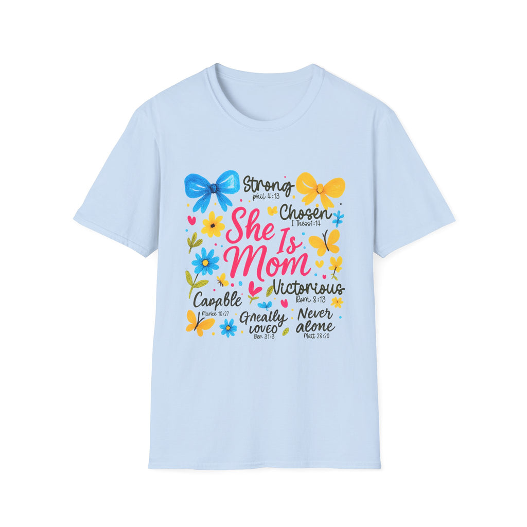 "She Is Mom" Floral Positive Affirmation Tee for Mothers, Mother's Day Gift