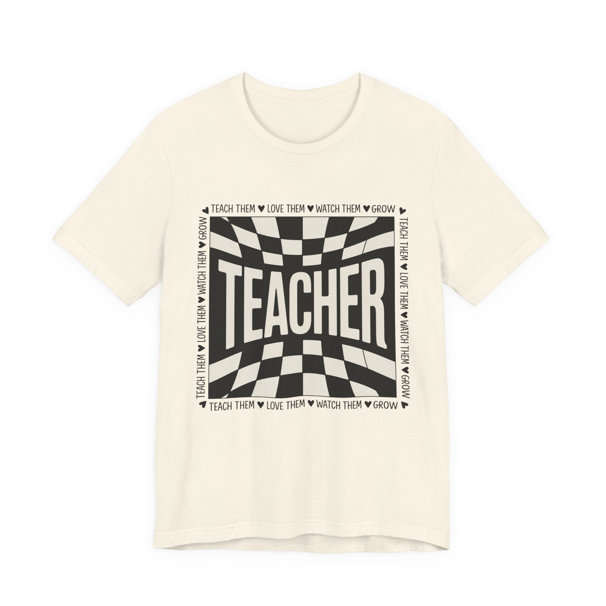 Teacher Checkerboard Graphic Tee — "Teacher" Text Design, Gift for Educators