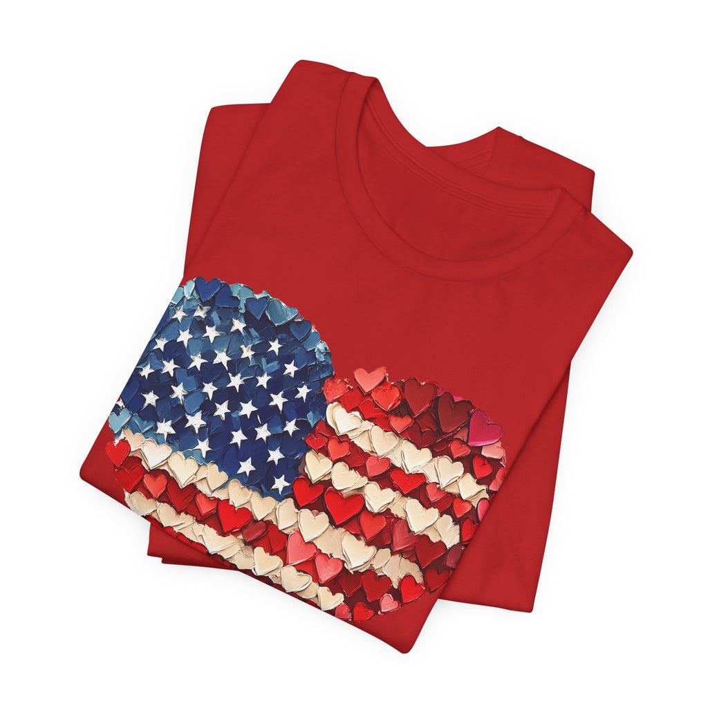 American Flag Heart T-Shirt — Patriotic USA Floral Heart Tee for 4th of July