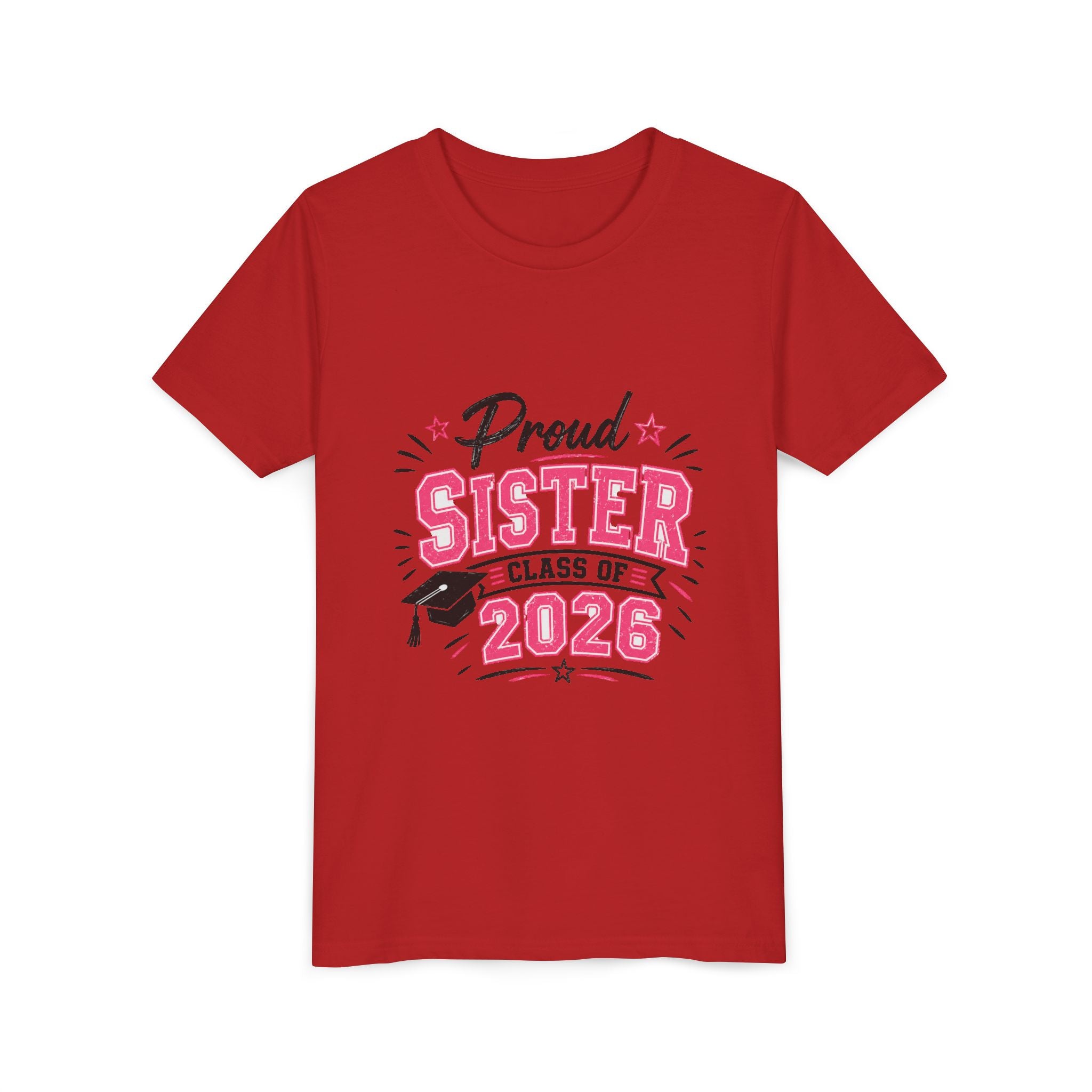 Proud Sister Class of 2026 Youth Tee — Pink Graduation Shirt for Kids
