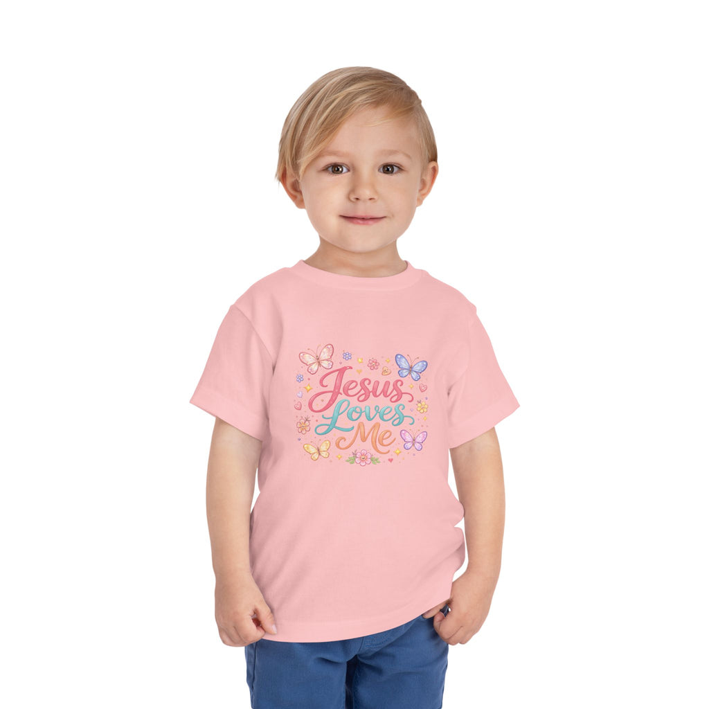 Toddler Tee — "Jesus Loves Me" Pastel Butterflies Christian Shirt