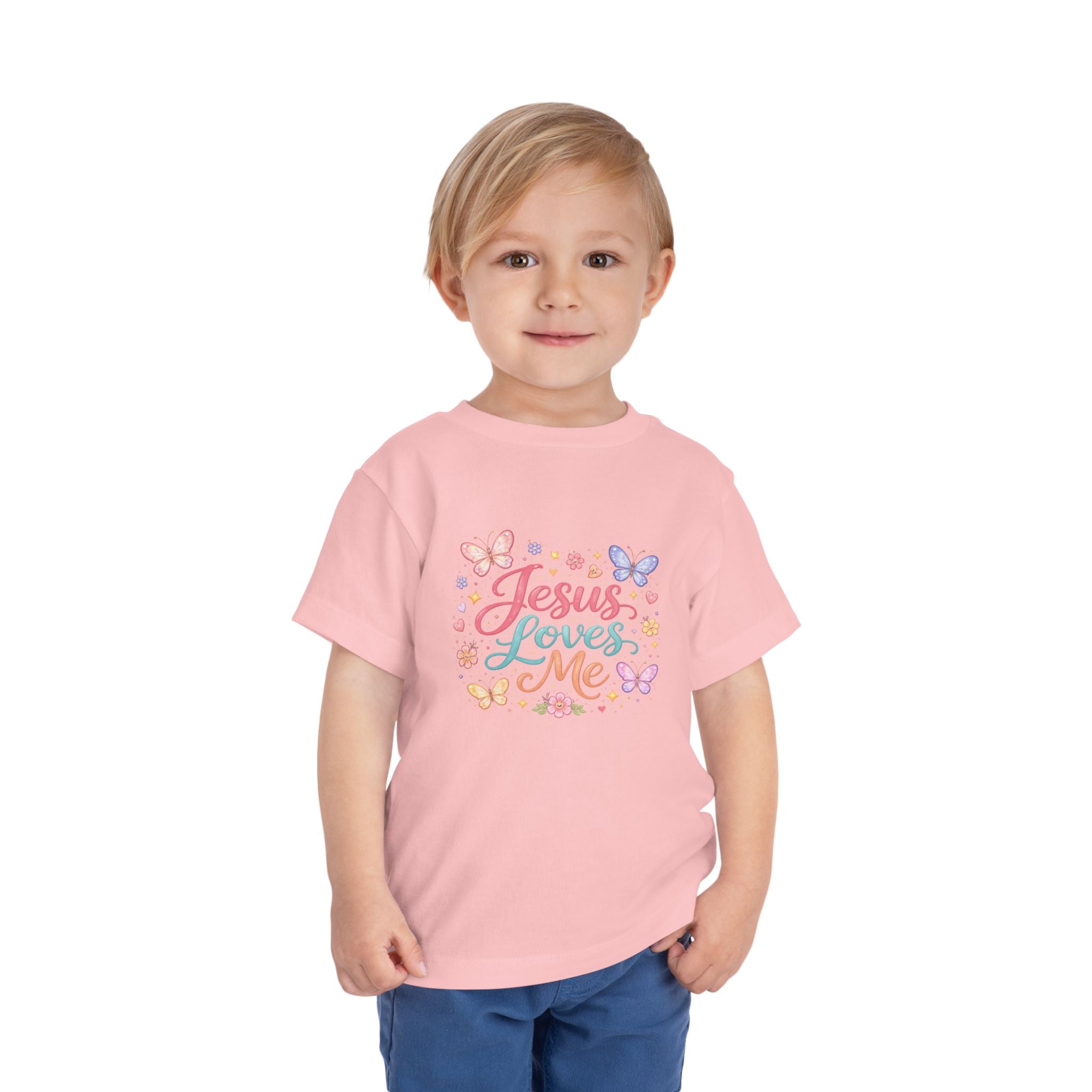 Toddler Tee — "Jesus Loves Me" Pastel Butterflies Christian Shirt