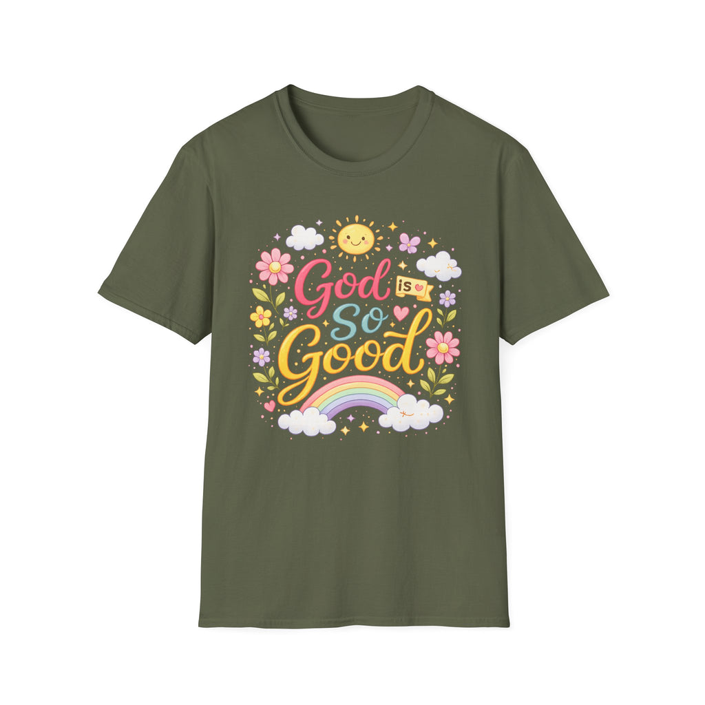 God Is So Good T-Shirt — Cute Floral Rainbow Christian Tee