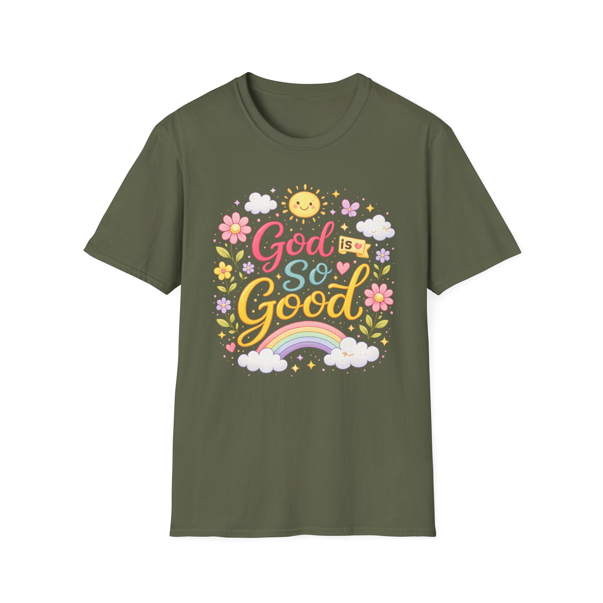 God Is So Good T-Shirt — Cute Floral Rainbow Christian Tee