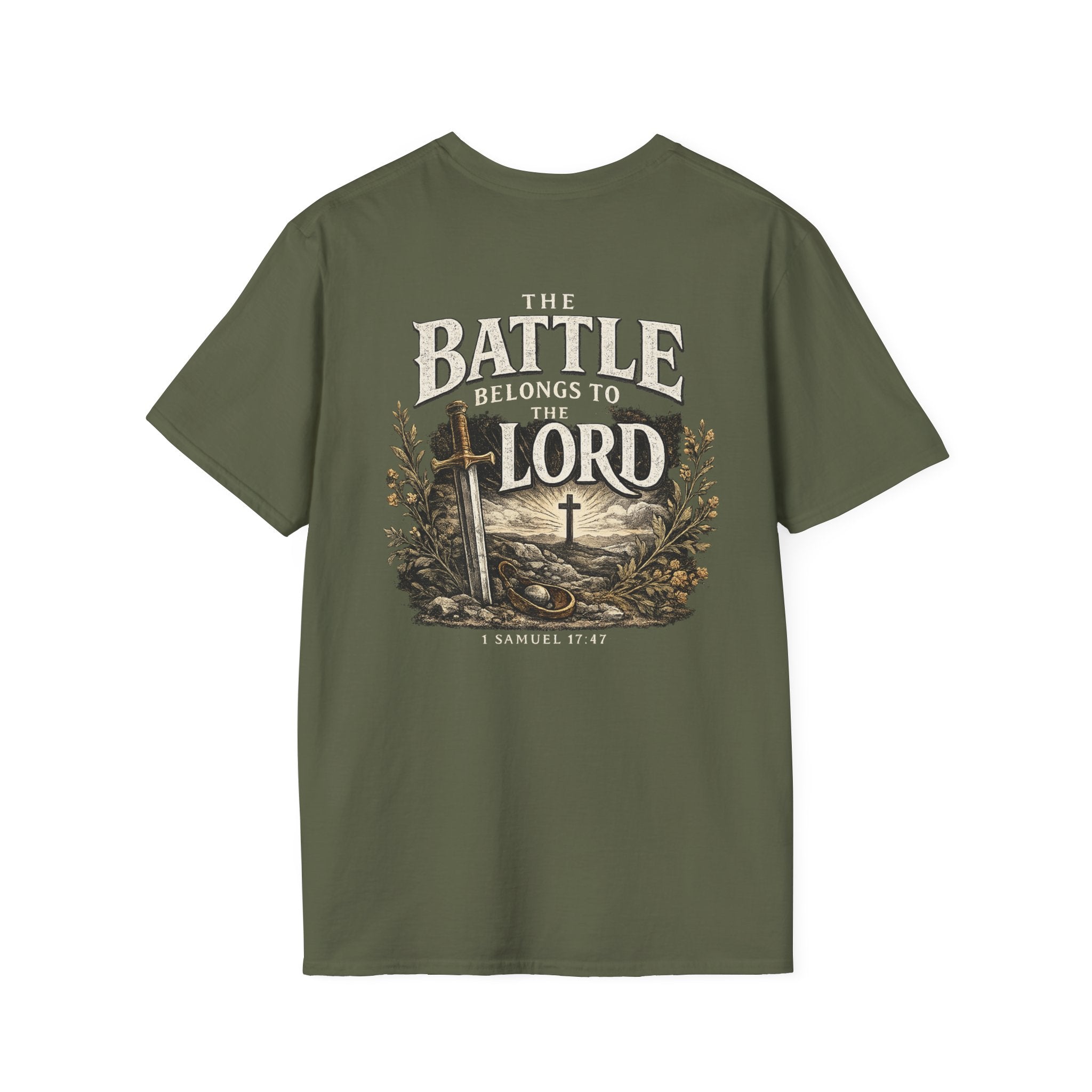 The Battle Belongs to the Lord T-Shirt — Christian Faith Tee (1 Samuel 17:47)
