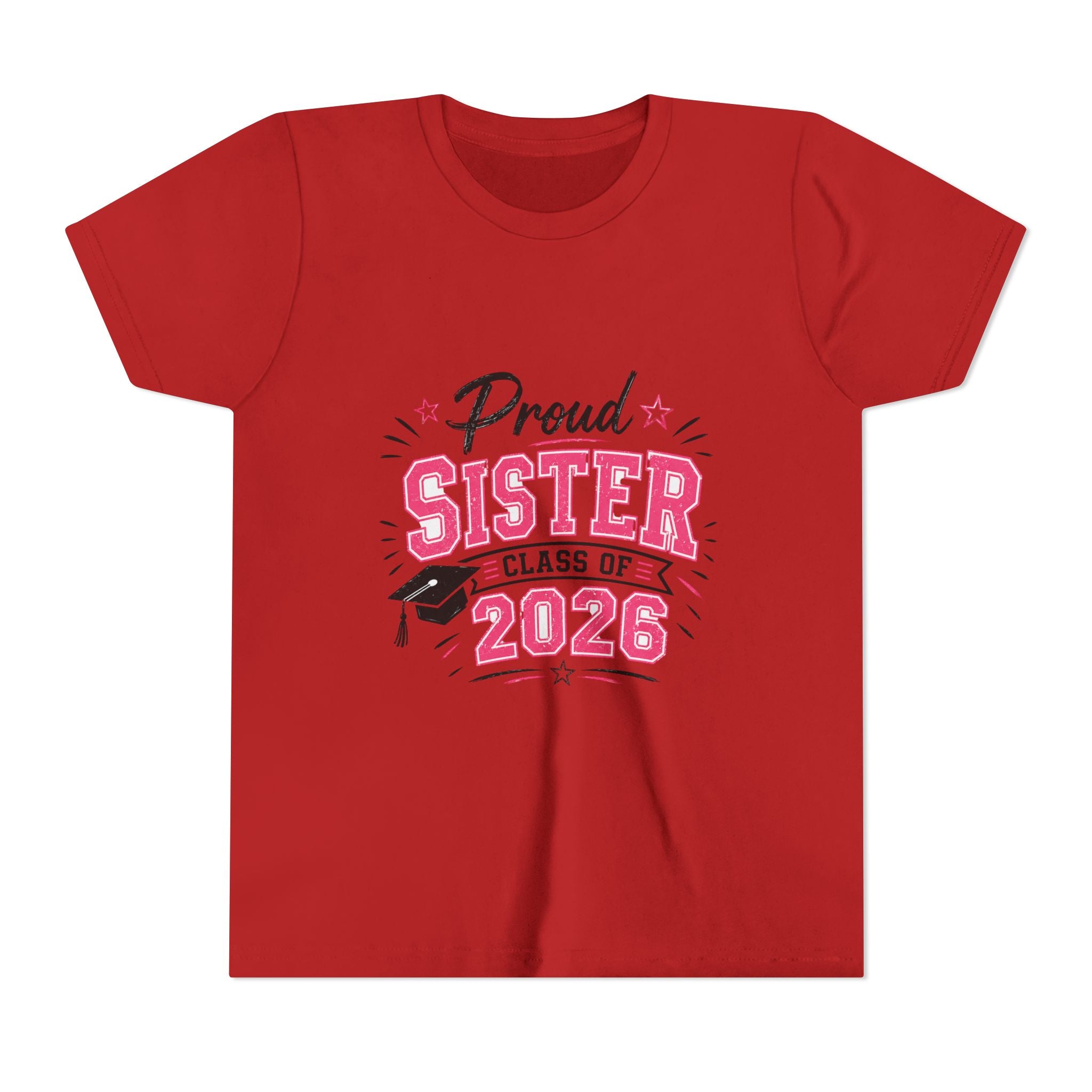 Proud Sister Class of 2026 Youth Tee — Pink Graduation Shirt for Kids