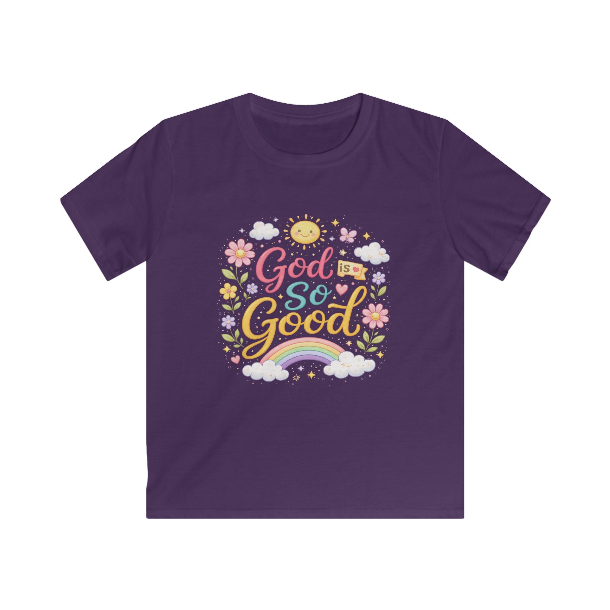 Kids Tee — "God Is So Good" Pastel Rainbow Christian Shirt