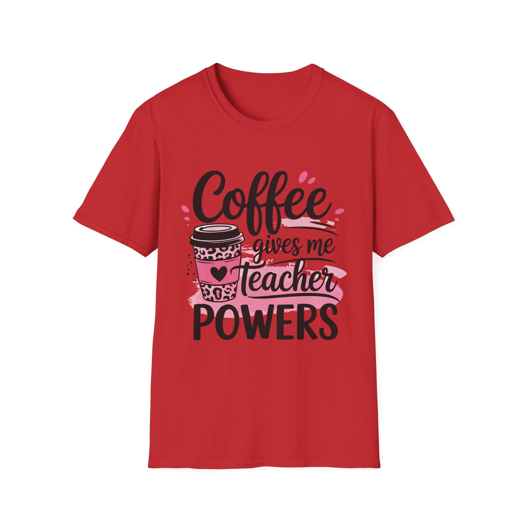 Teacher Coffee T‑Shirt — "Coffee Gives Me Teacher Powers" Cute Pink Travel Mug Design