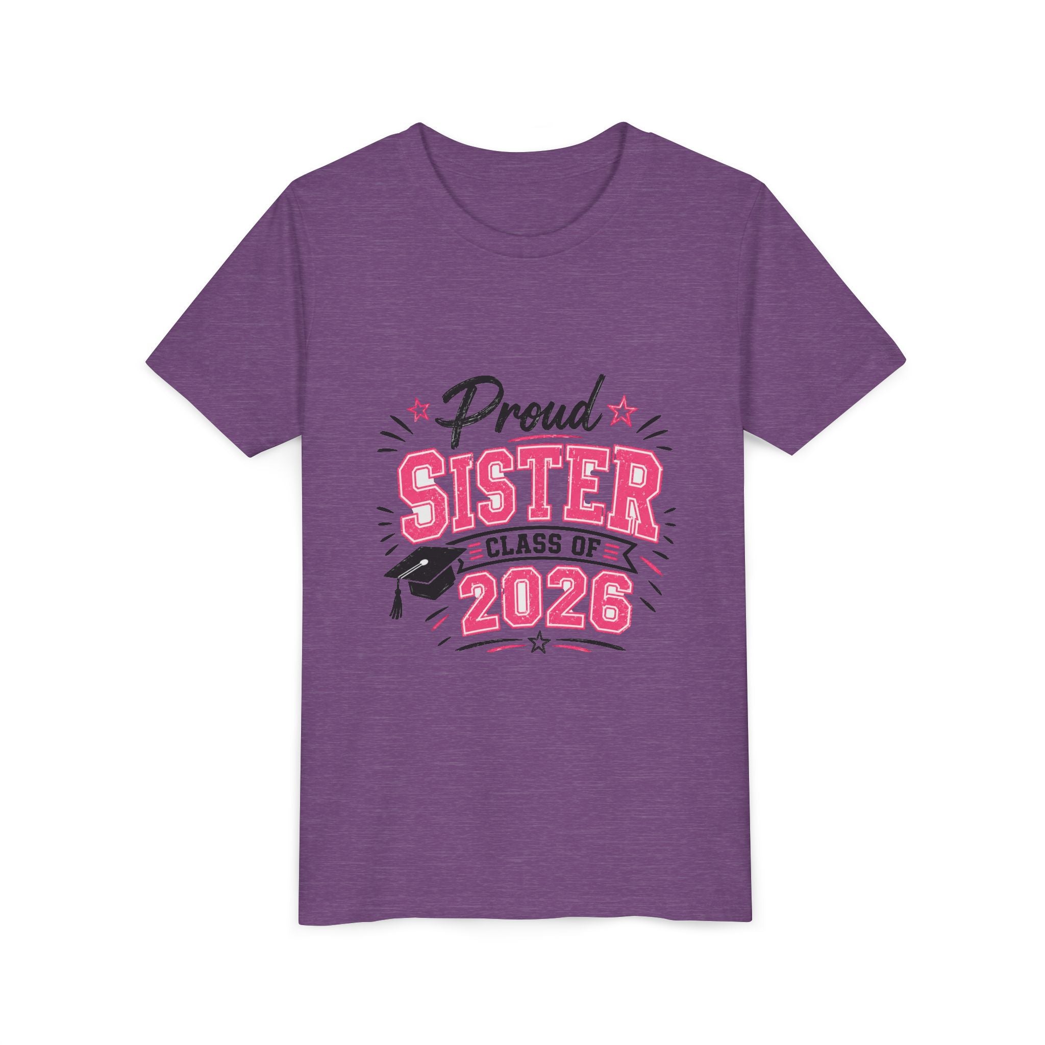 Proud Sister Class of 2026 Youth Tee — Pink Graduation Shirt for Kids