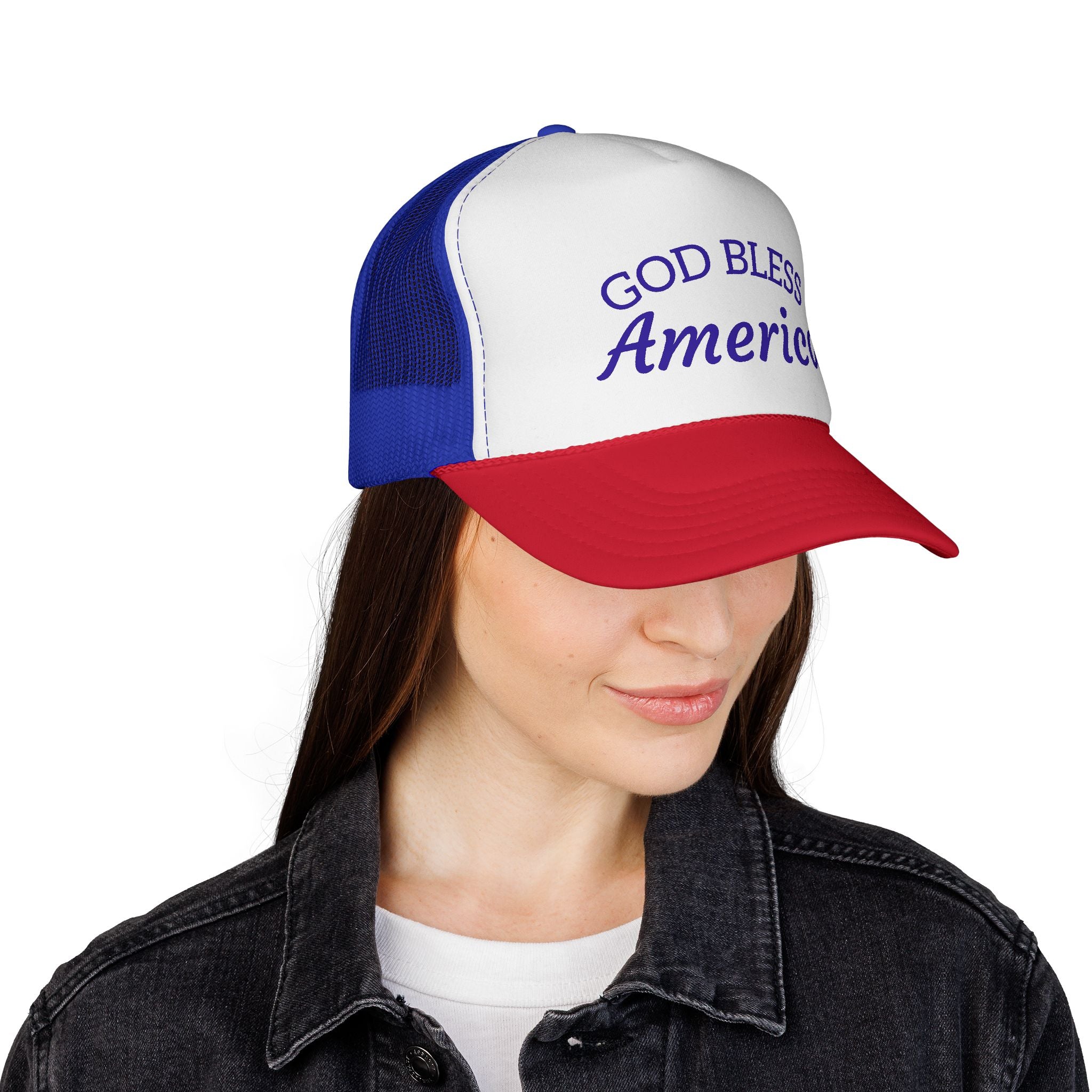 God Bless America Trucker Cap – Patriotic Mesh Baseball Hat