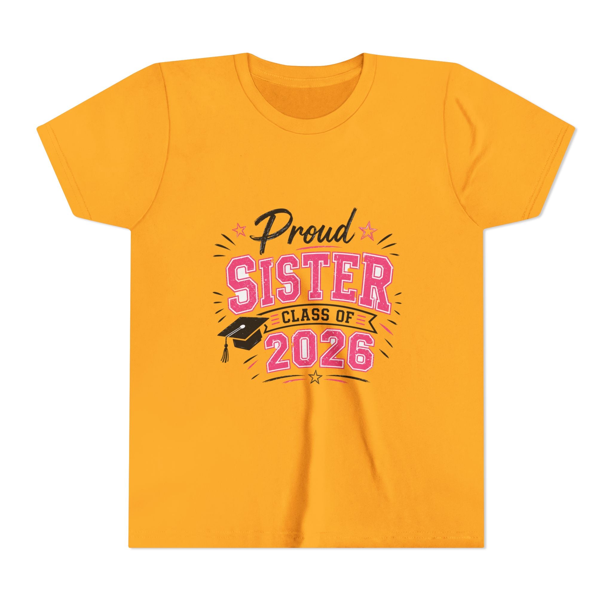 Proud Sister Class of 2026 Youth Tee — Pink Graduation Shirt for Kids