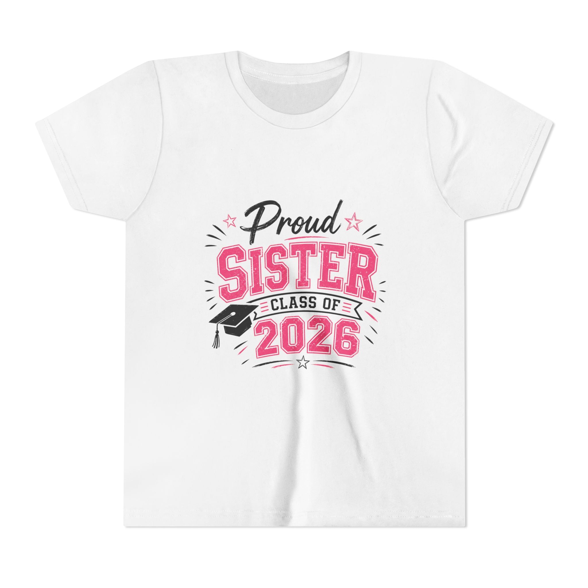 Proud Sister Class of 2026 Youth Tee — Pink Graduation Shirt for Kids
