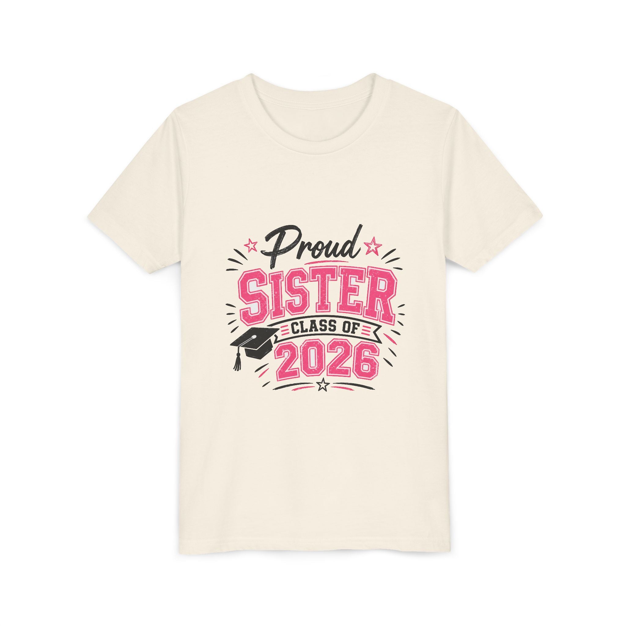 Proud Sister Class of 2026 Youth Tee — Pink Graduation Shirt for Kids