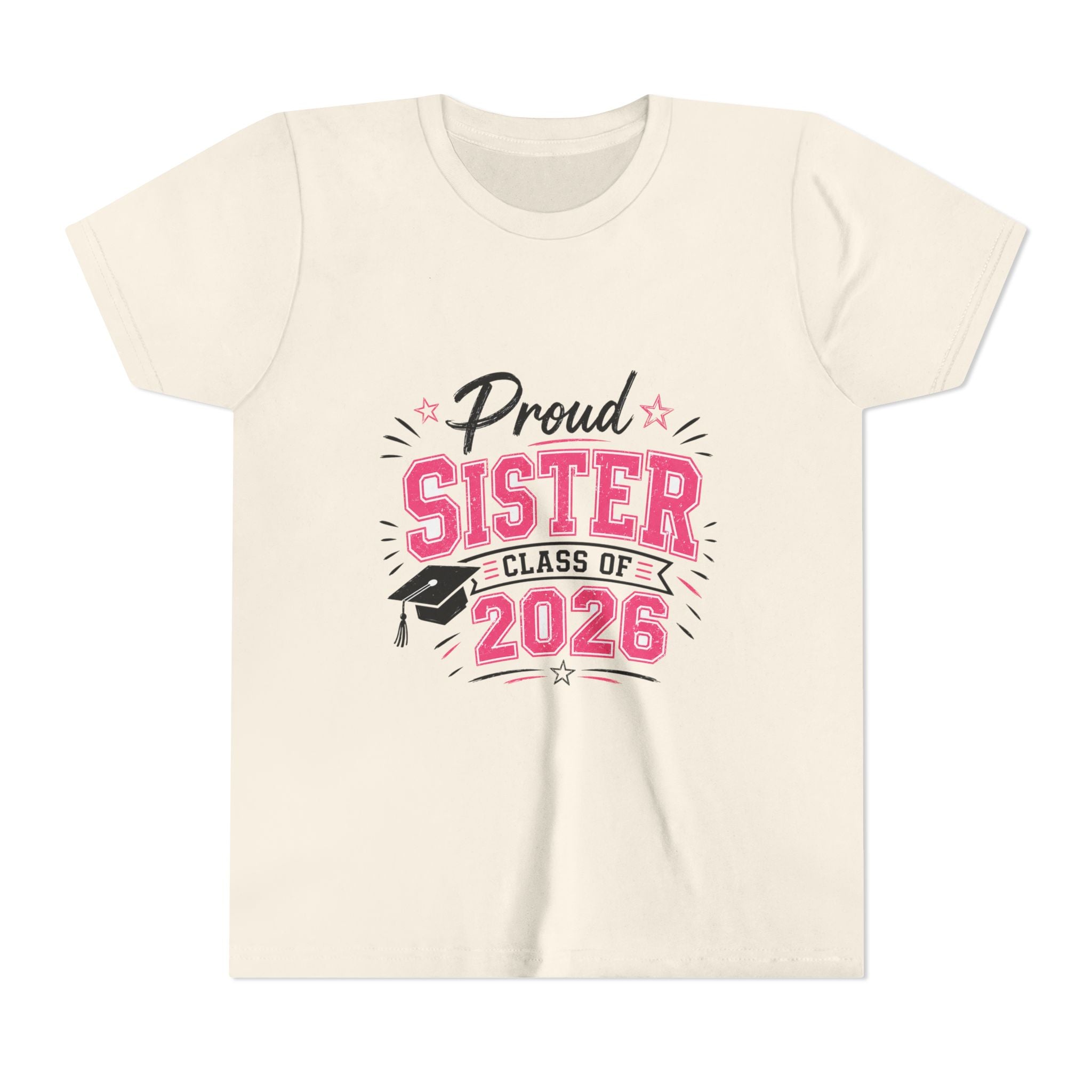 Proud Sister Class of 2026 Youth Tee — Pink Graduation Shirt for Kids