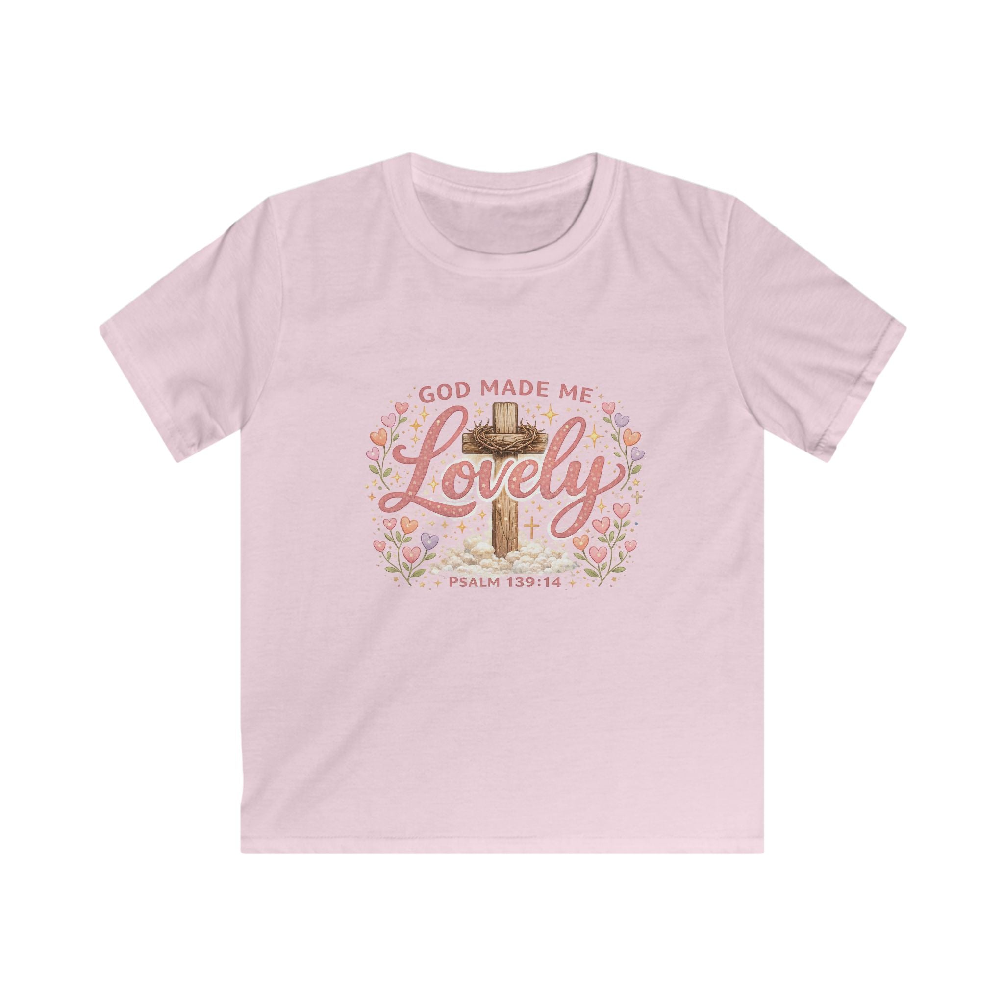 Kids Tee — "God Made Me Lovely" Floral Psalm 139:14 Christian Shirt