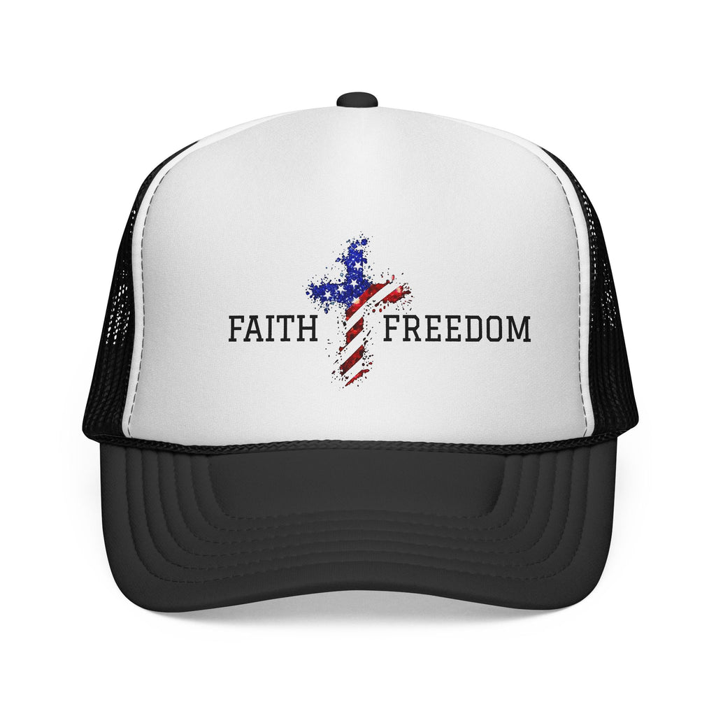 Faith & Freedom Trucker Hat — American Flag Cross Mesh Cap