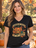 Carved by Faith, Lit by Grace V-Neck Tee — Christian Pumpkin Halloween Shirt