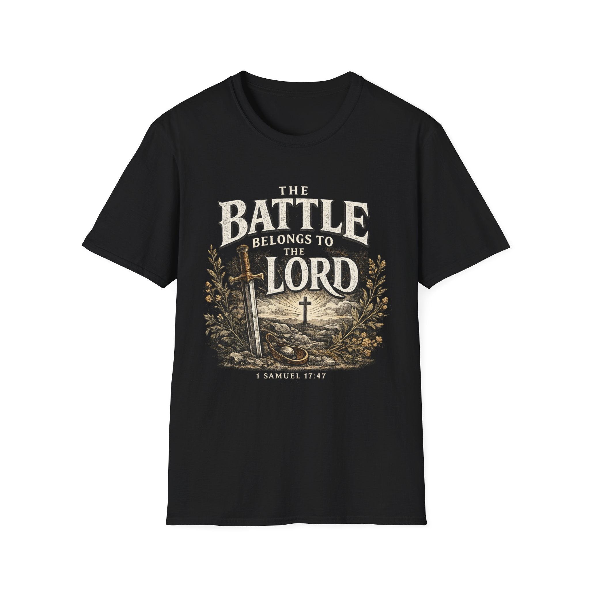 The Battle Belongs to the Lord T-Shirt — Christian Faith Tee (1 Samuel 17:47)