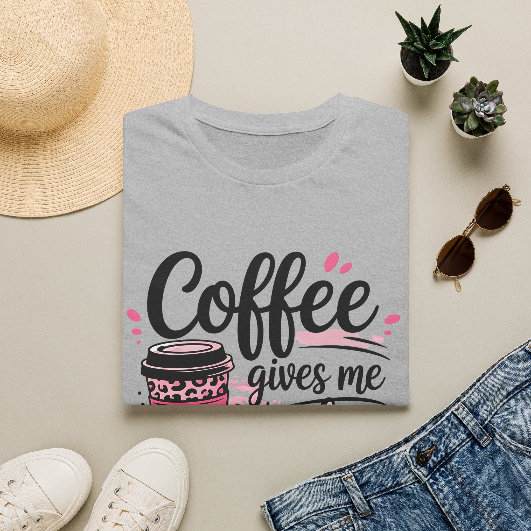 Teacher Coffee T‑Shirt — "Coffee Gives Me Teacher Powers" Cute Pink Travel Mug Design