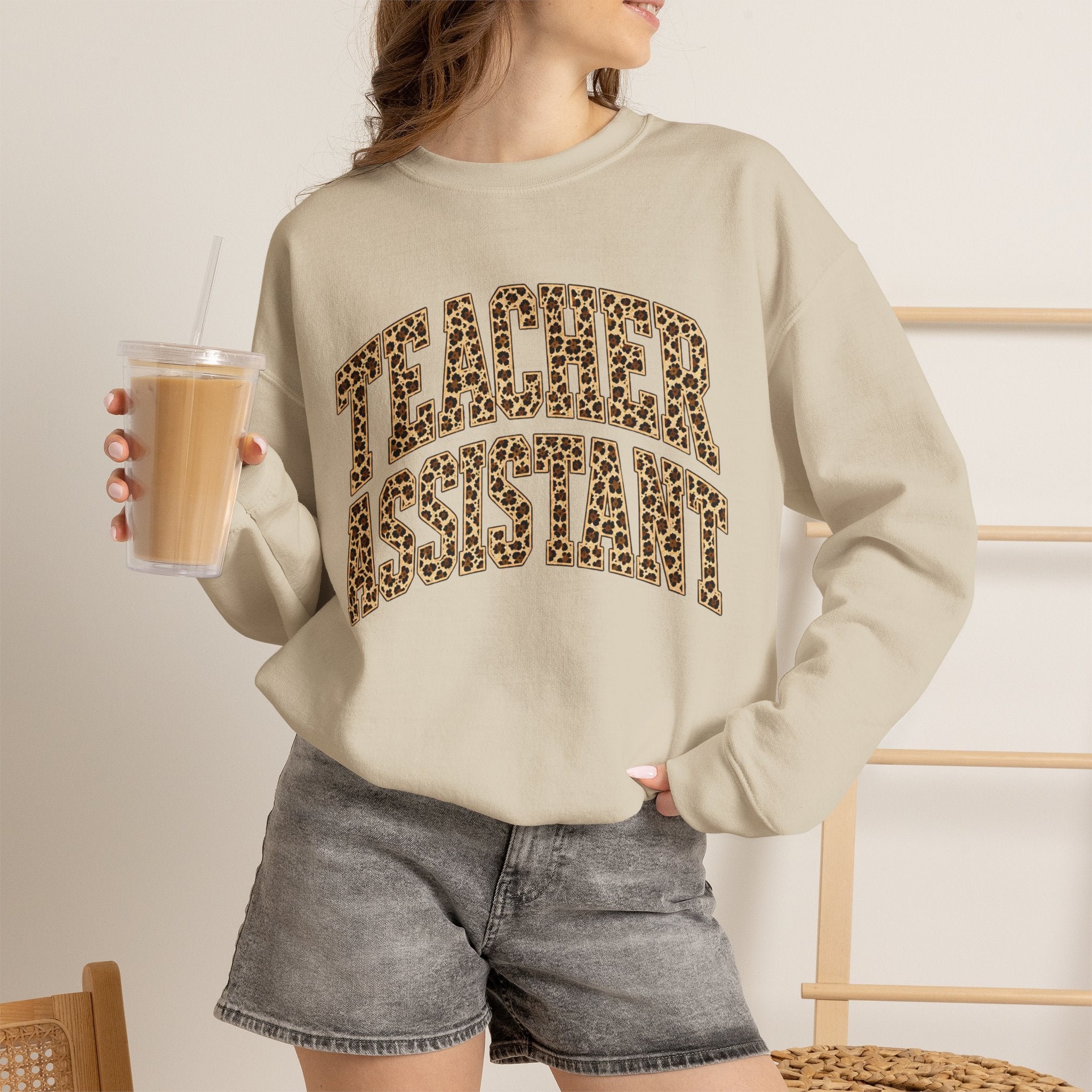Teacher Assistant Leopard Print Crewneck Sweatshirt