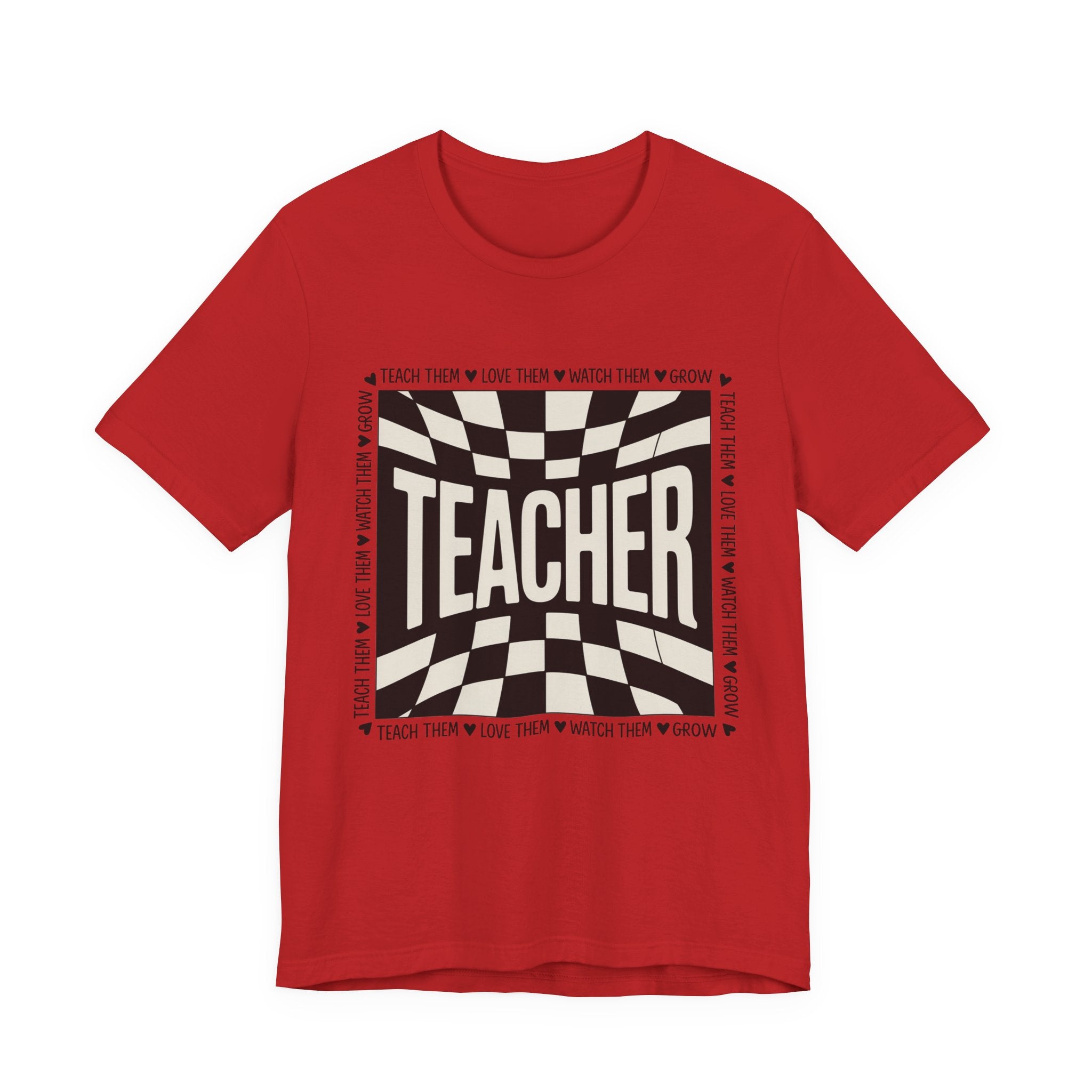 Teacher Checkerboard Graphic Tee — "Teacher" Text Design, Gift for Educators