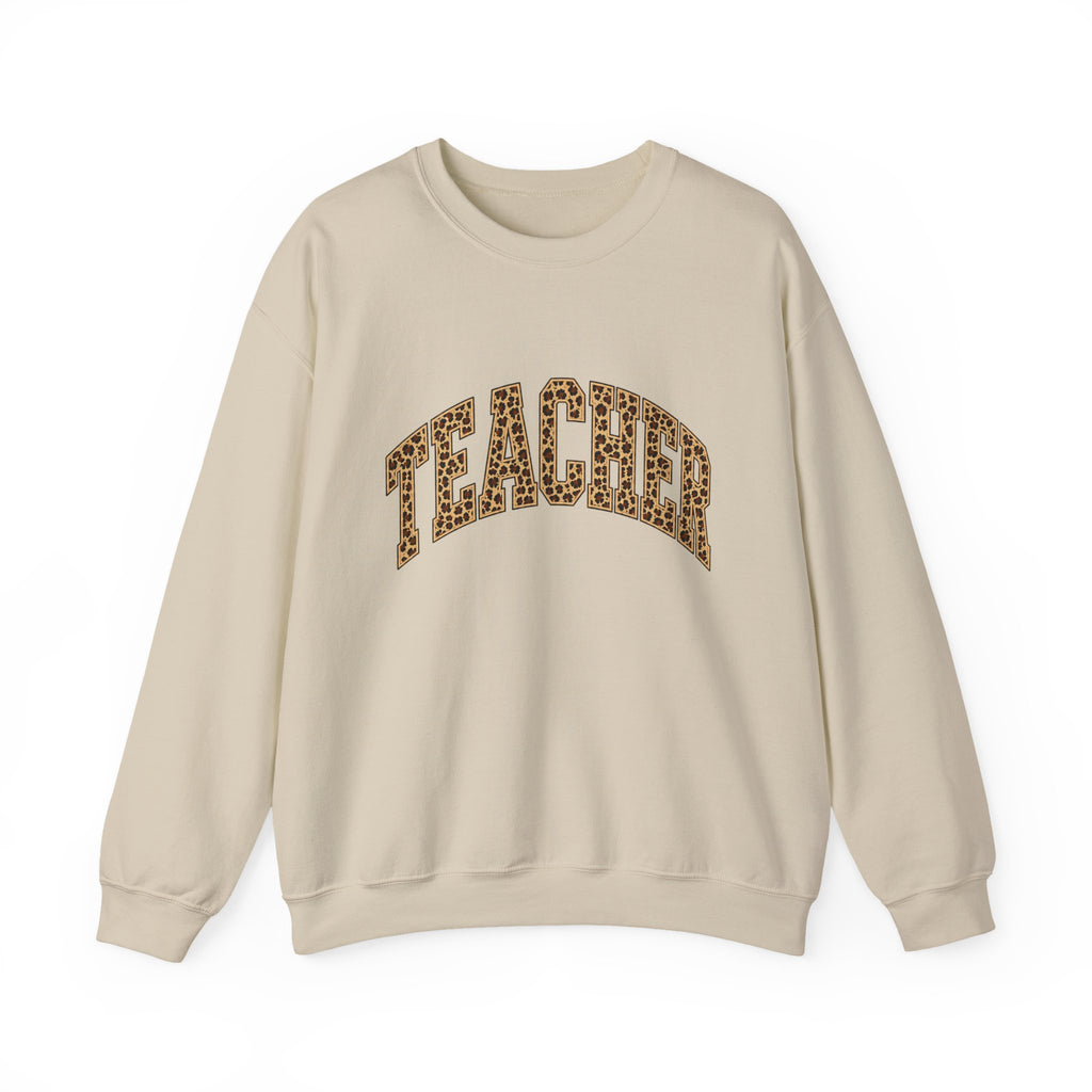 Teacher Crewneck Sweatshirt — Leopard Print "TEACHER" Cozy School Gift