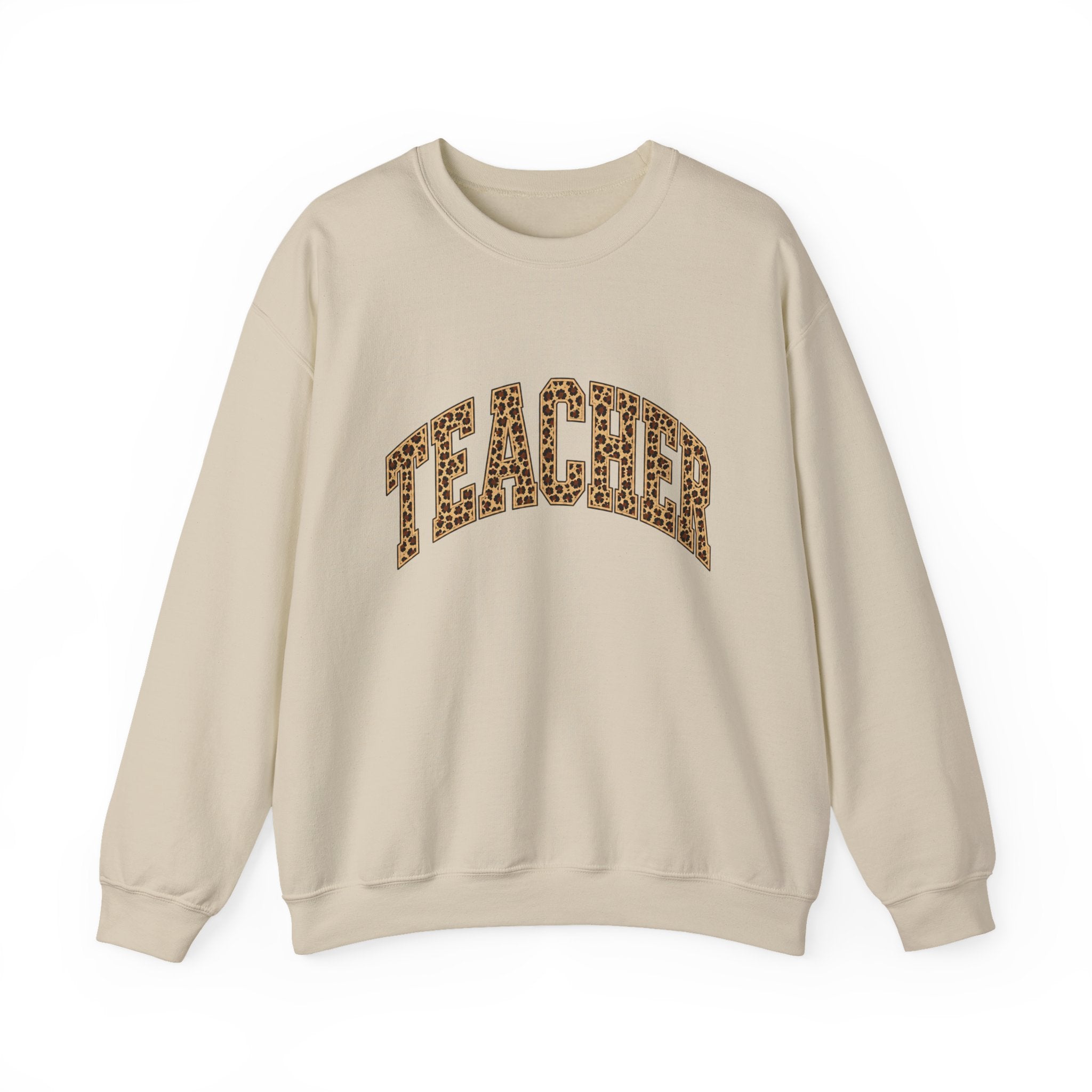Teacher Crewneck Sweatshirt — Leopard Print "TEACHER" Cozy School Gift