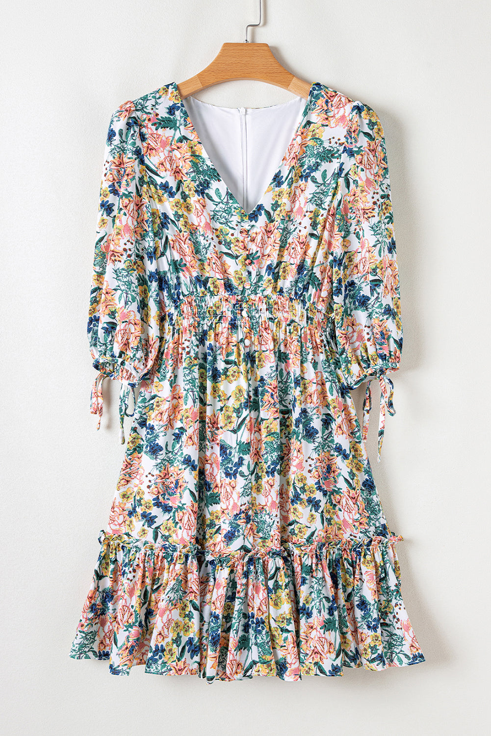 V Neck High Waist Ruffled Dress