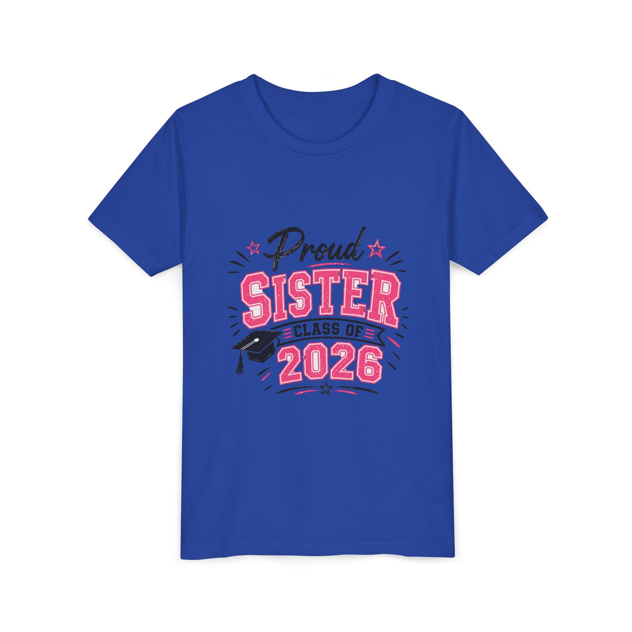 Proud Sister Class of 2026 Youth Tee — Pink Graduation Shirt for Kids