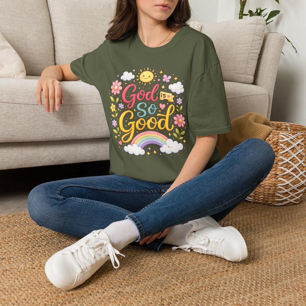 God Is So Good T-Shirt — Cute Floral Rainbow Christian Tee