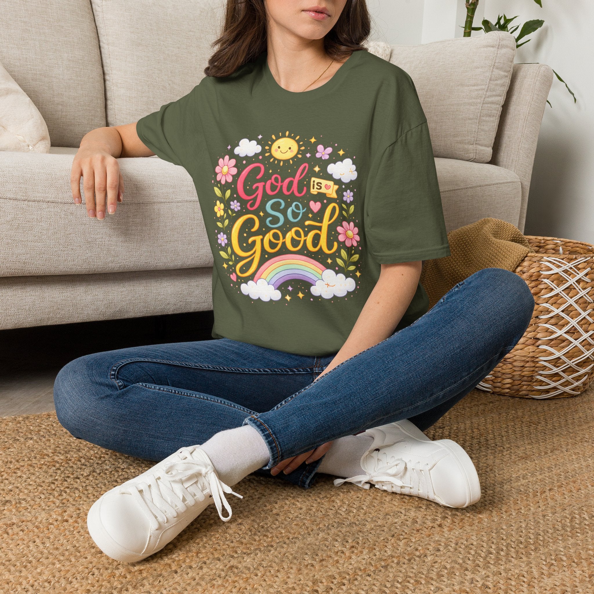 God Is So Good T-Shirt — Cute Floral Rainbow Christian Tee