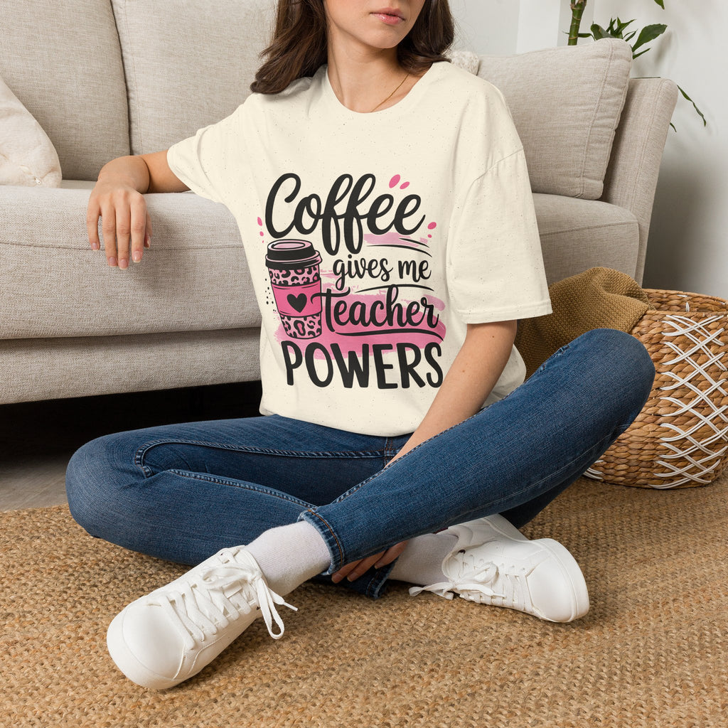 Teacher Coffee T‑Shirt — "Coffee Gives Me Teacher Powers" Cute Pink Travel Mug Design