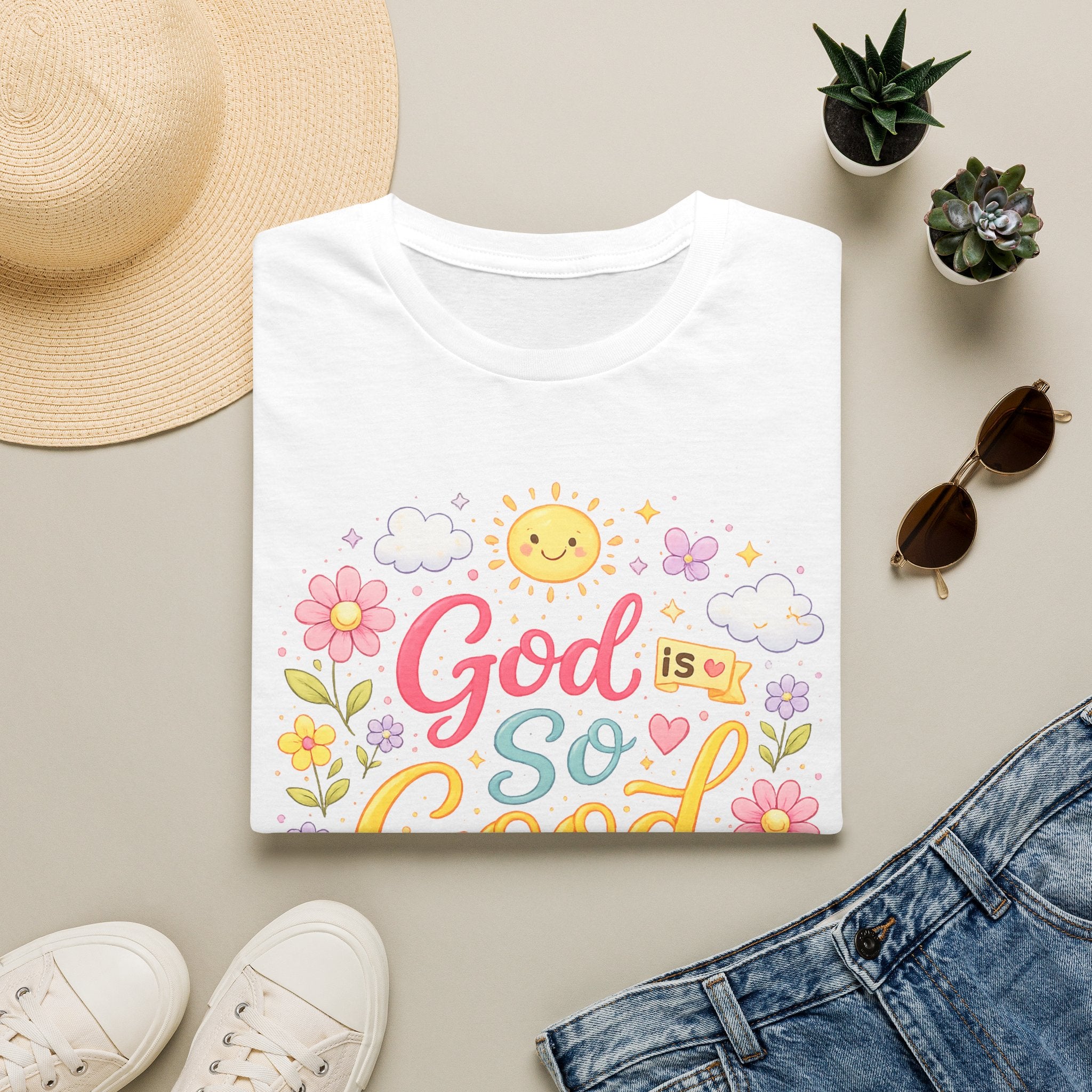 God Is So Good T-Shirt — Cute Floral Rainbow Christian Tee