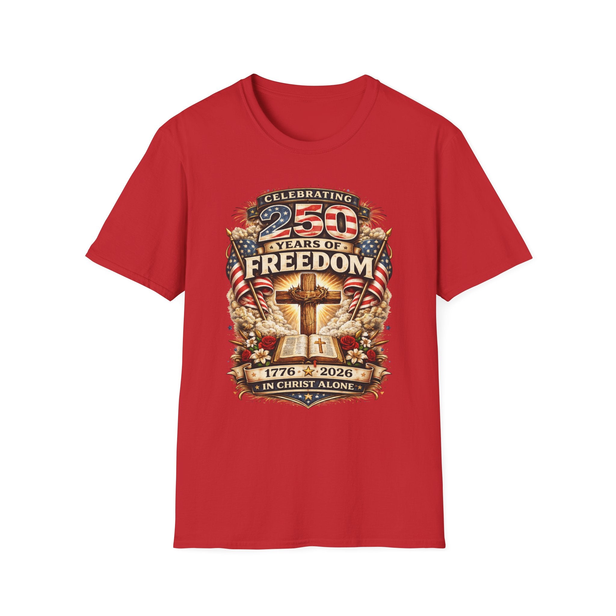 "In Christ Alone" 1776–2026 Patriotic Cross Tee