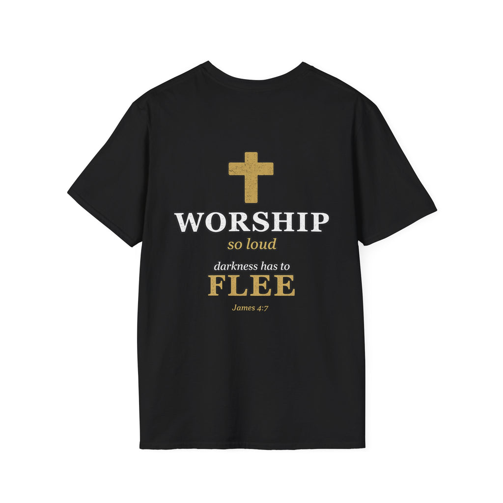 Worship So Loud Christian T-Shirt — Faith Tee with Cross (James 4:7)