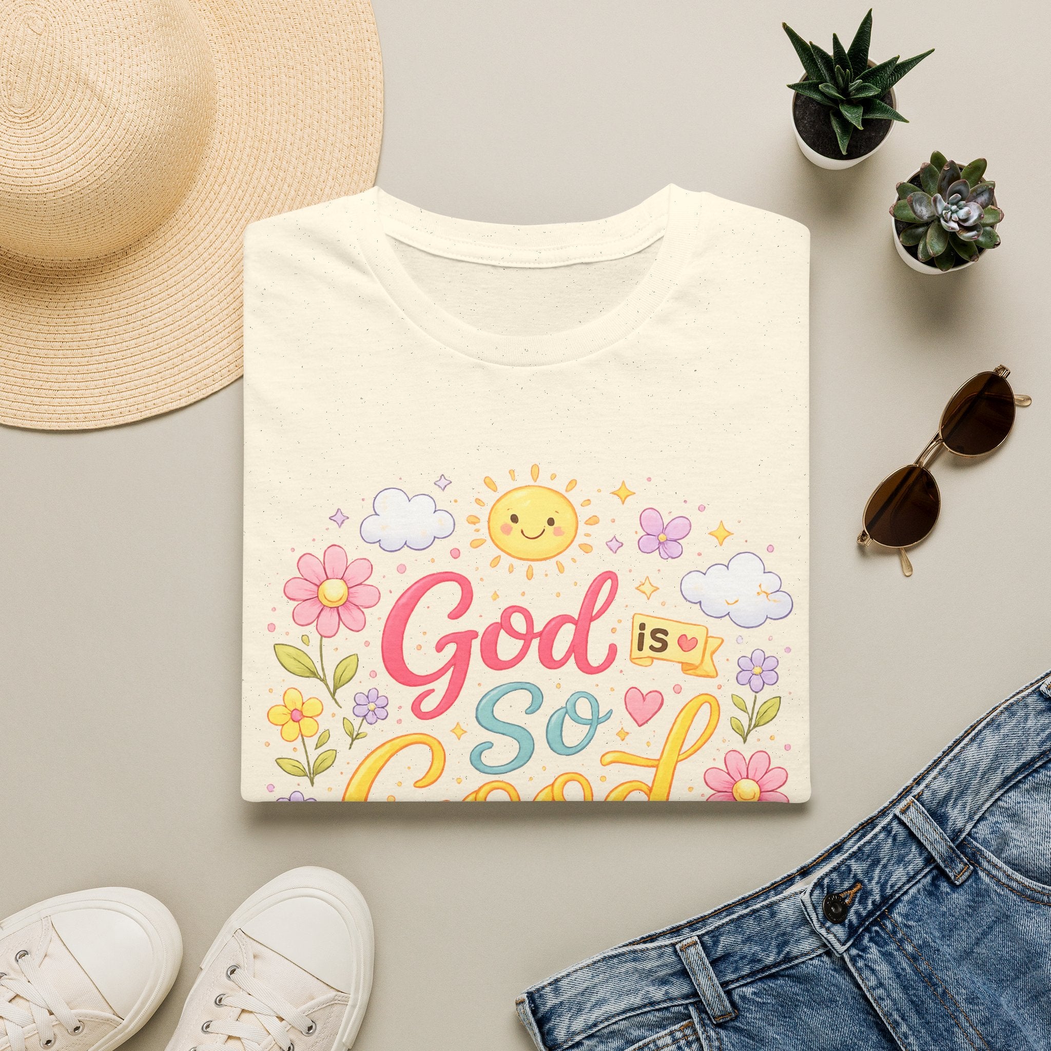God Is So Good T-Shirt — Cute Floral Rainbow Christian Tee