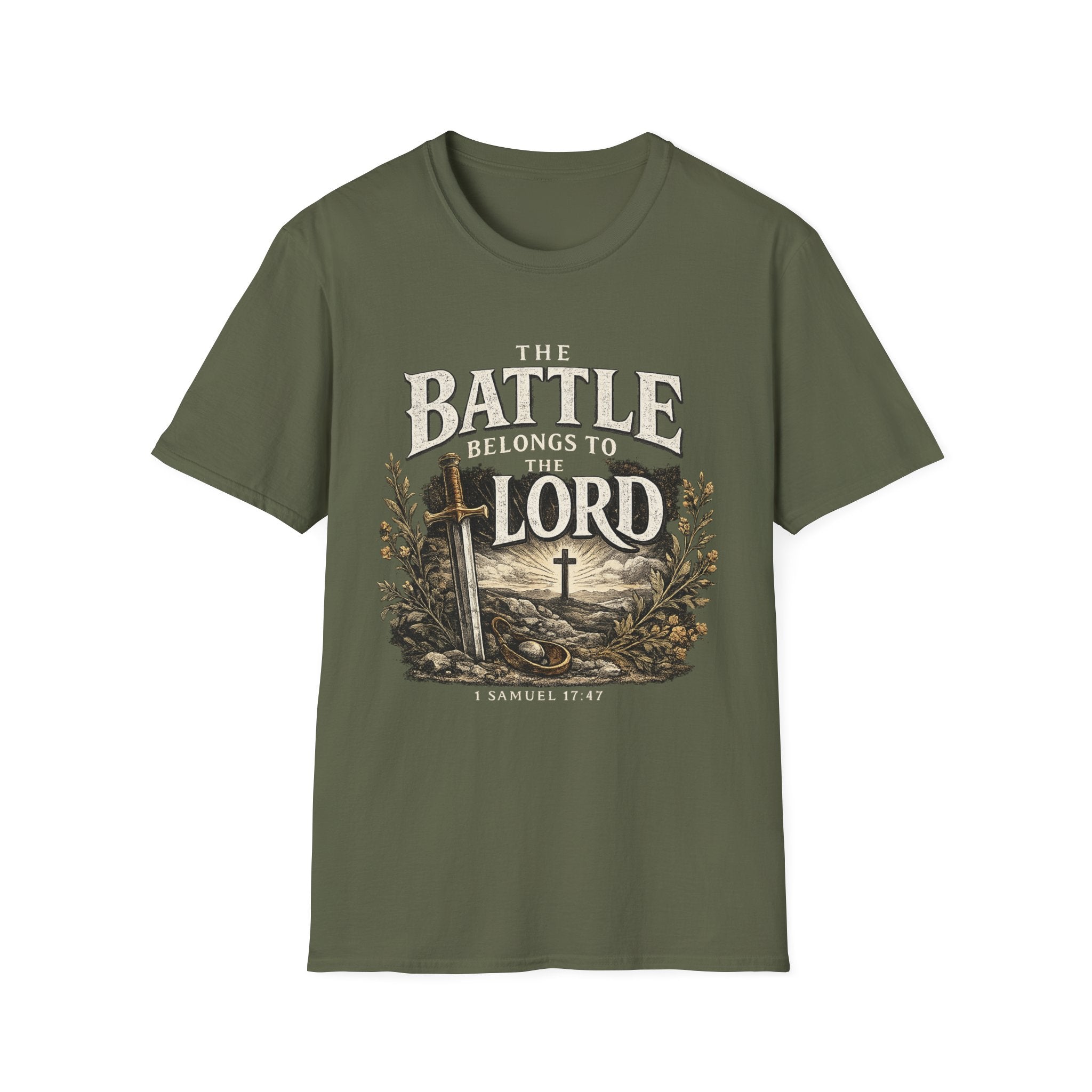 The Battle Belongs to the Lord T-Shirt — Christian Faith Tee (1 Samuel 17:47)