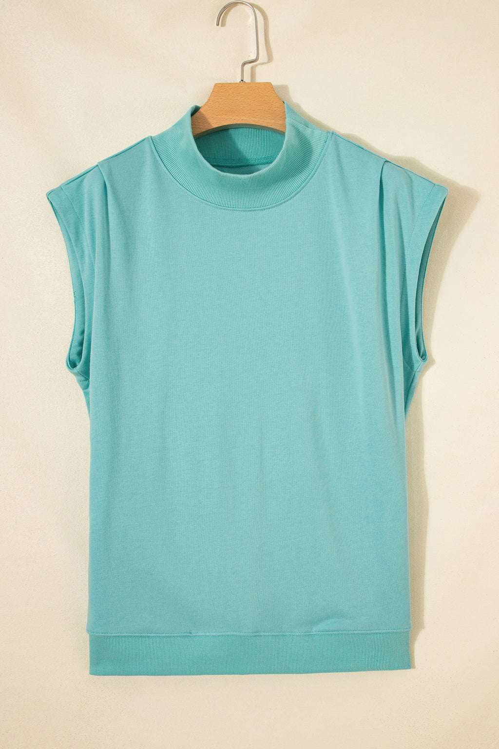 Pink Solid Color High Neck Cap Sleeve Loose Top