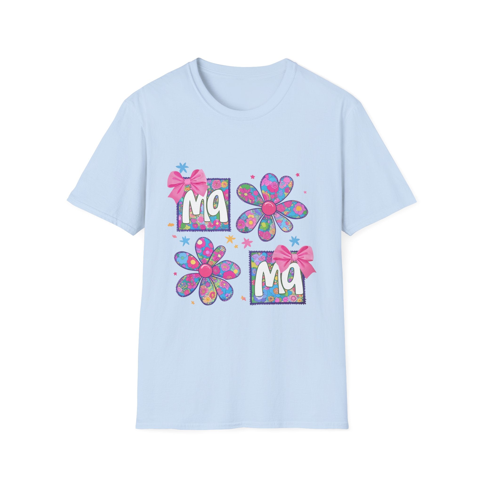 Mama Floral T-Shirt — Colorful 'Ma' Flower Design with Bows