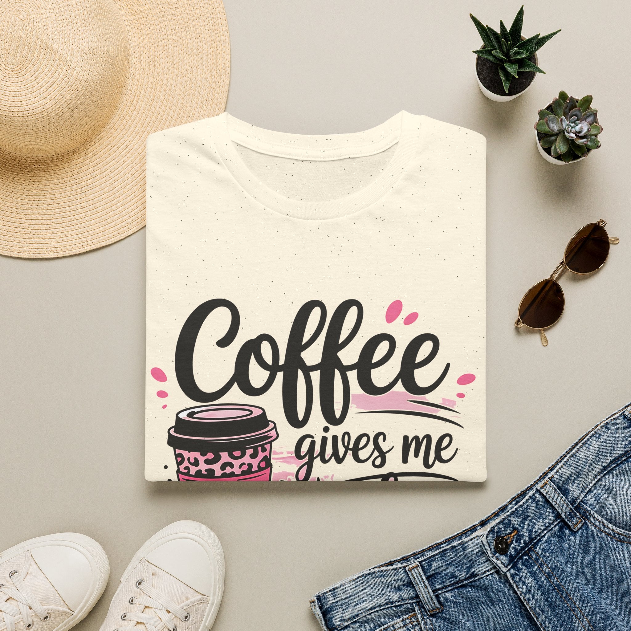 Teacher Coffee T‑Shirt — "Coffee Gives Me Teacher Powers" Cute Pink Travel Mug Design