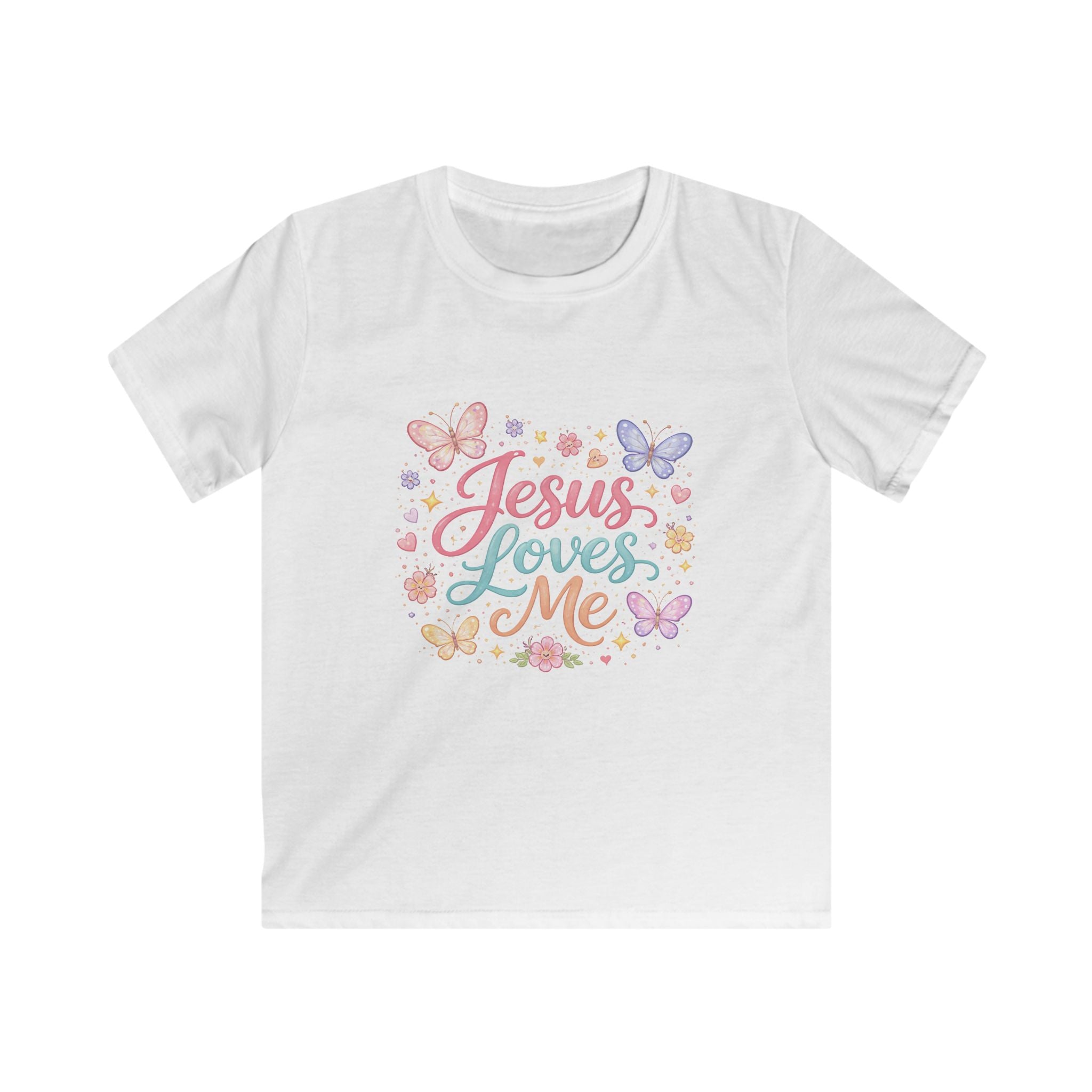 Kids Tee – "Jesus Loves Me" Pastel Butterfly Faith Shirt