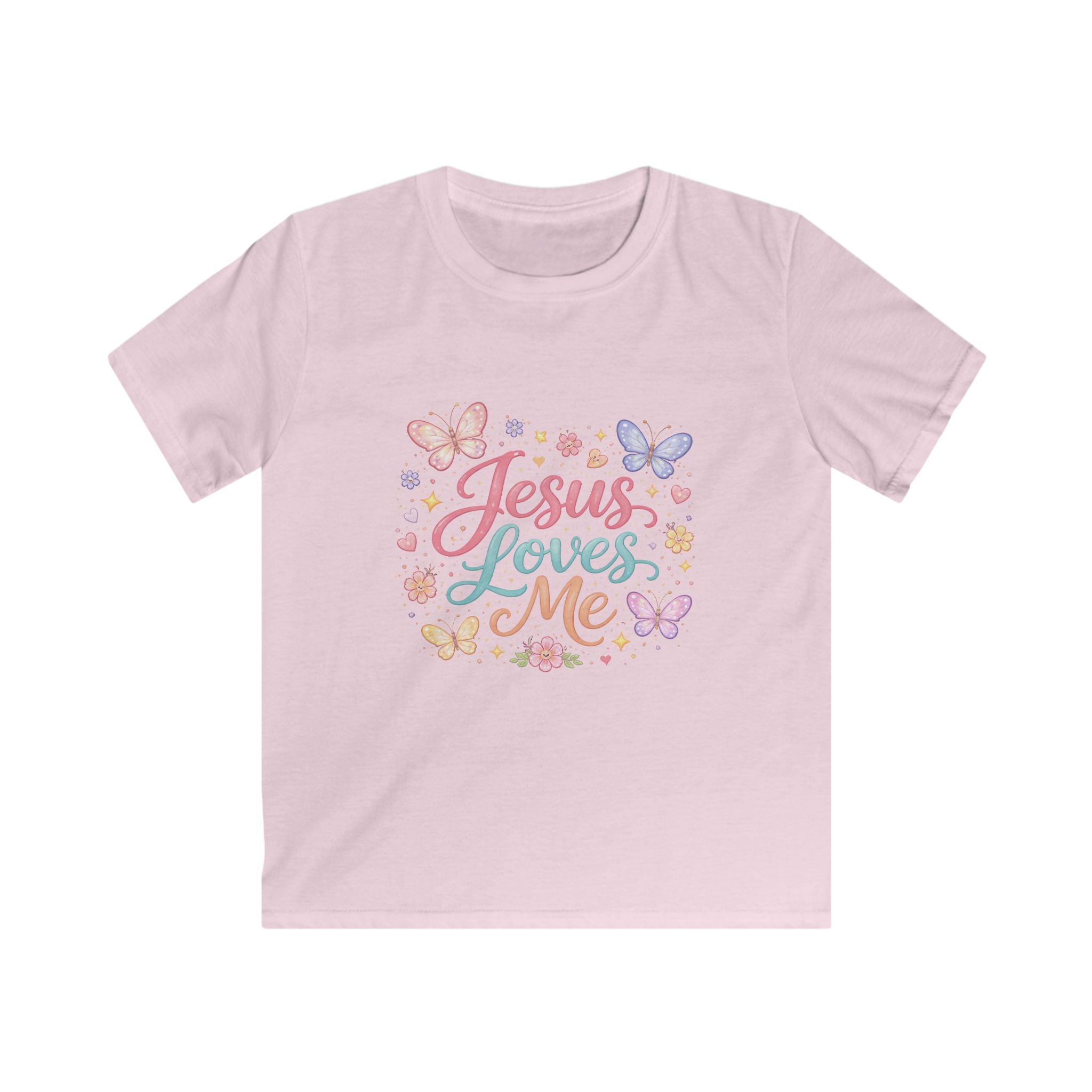Kids Tee – "Jesus Loves Me" Pastel Butterfly Faith Shirt